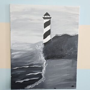 Hand Painted Scenic Art Black/Gray on Canvas